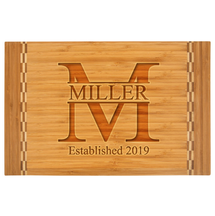 Personalized Bamboo Cutting Board with Butcher Block Inlay - Miller Design