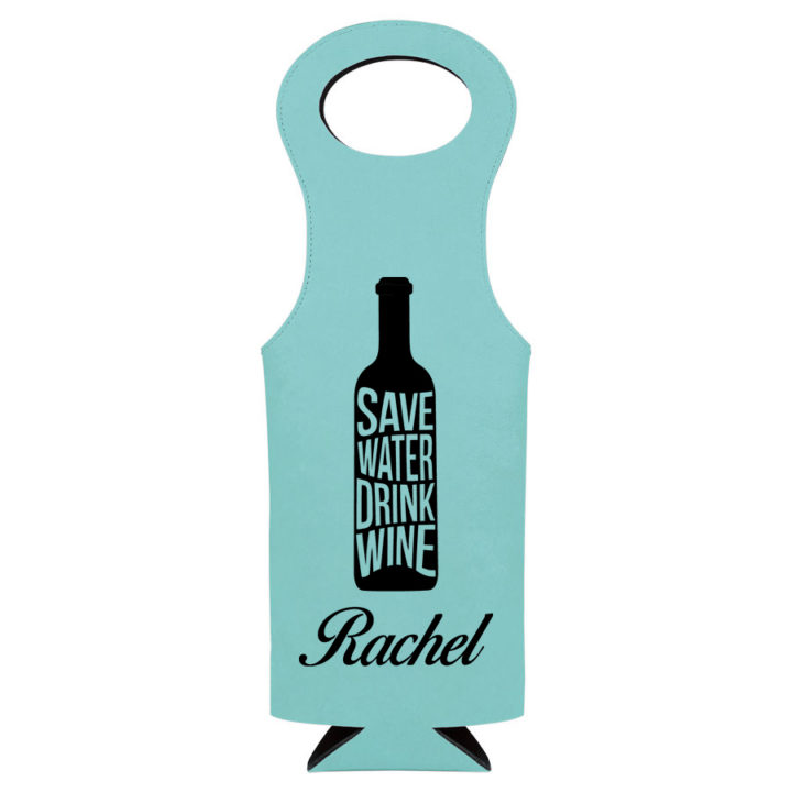 Personalized Leatherette Wine Bottle Bag - Save Water - Image 11