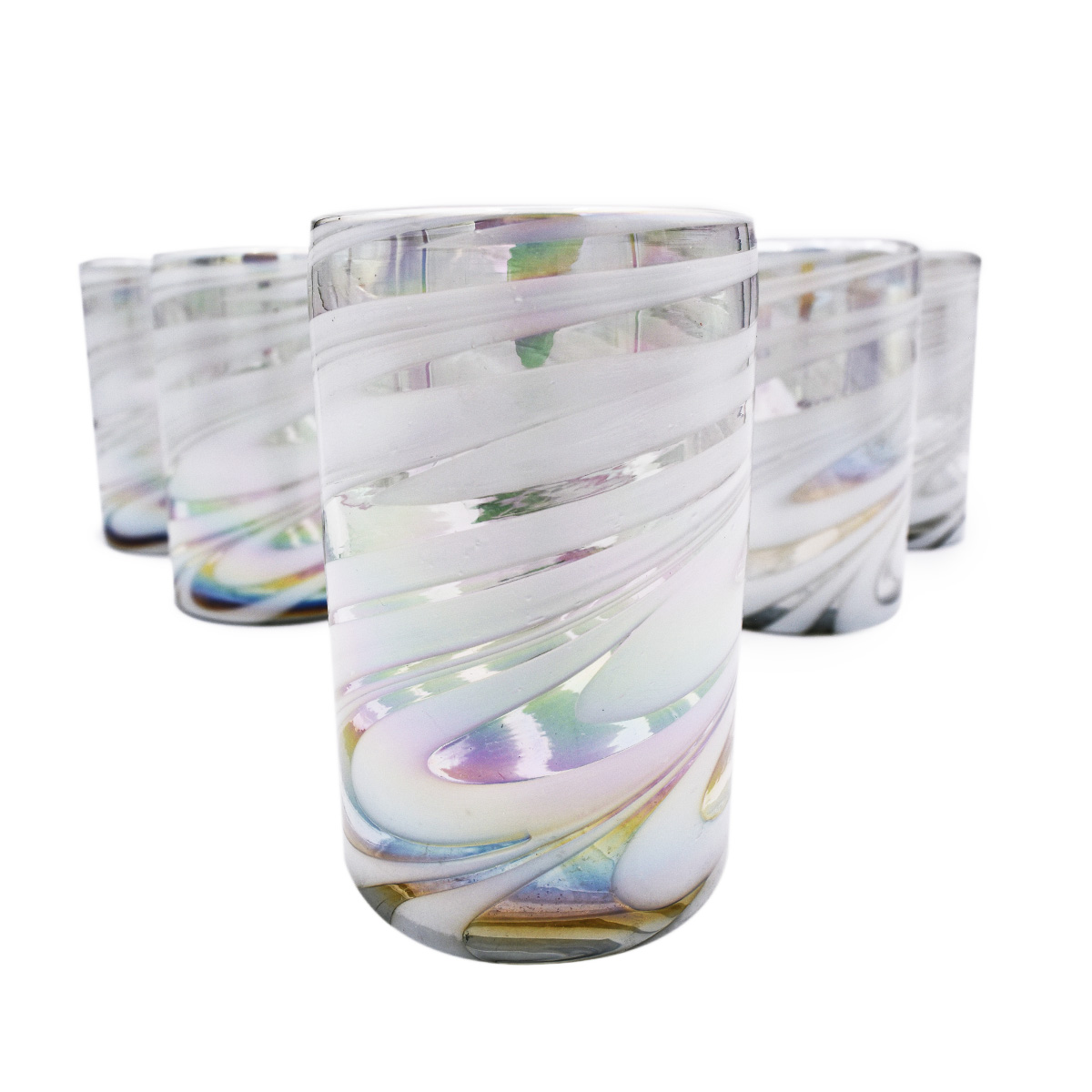 White Whirling Hand Blown Glass Tumblers Set of 6 - Image 3