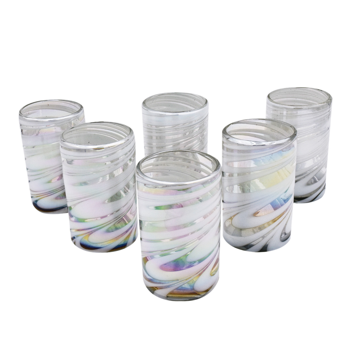 White Whirling Hand Blown Glass Tumblers Set of 6 - Image 2