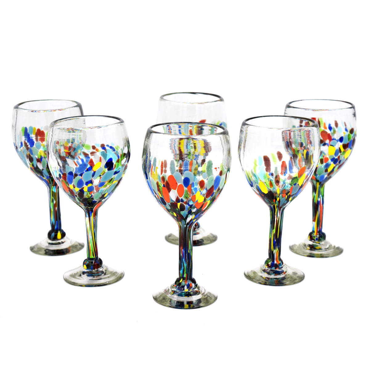 Hand Blown Colorful 8 oz Wine Glasses (Set of 6) - Confetti Festival