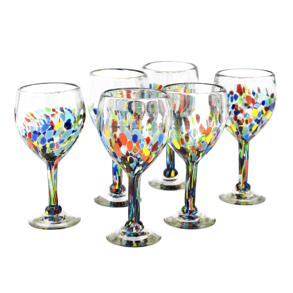 Hand Blown Colorful 8 oz Wine Glasses (Set of 6) - Confetti Festival