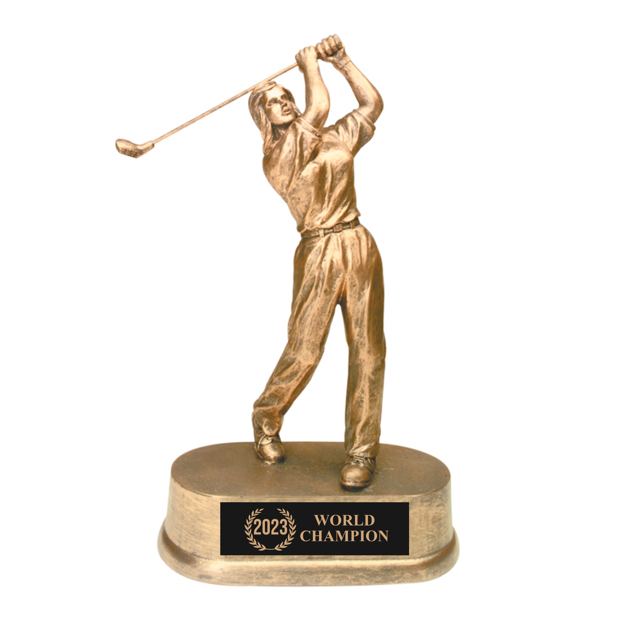 Custom Antique Gold Female Golf Trophy