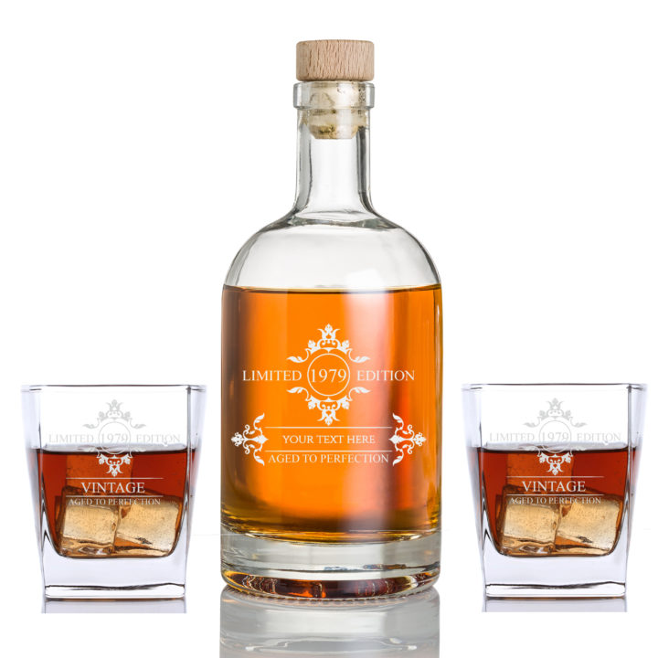 Personalized Limited Edition Whiskey Bourbon Cube Rocks Glass Set Bottle
