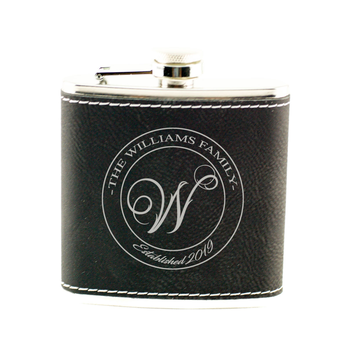 Leatherette 6oz. Personalized Flask WillRound Design