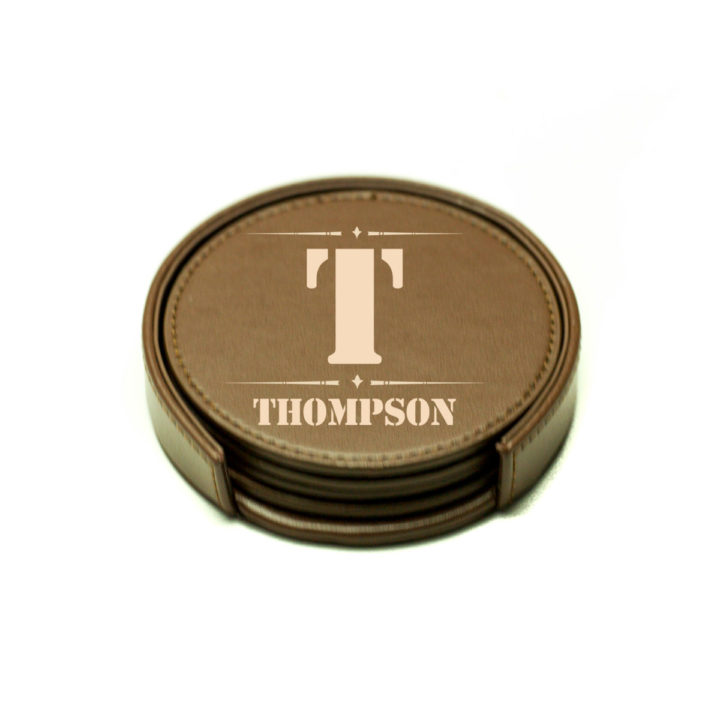 Encourage Monogram Personalized Leatherette Coaster Set