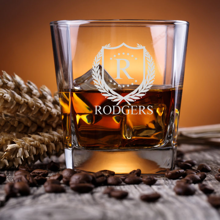 Personalized ShieldStar Whiskey Bourbon Cube Rocks Glass Set Bottle - Image 2