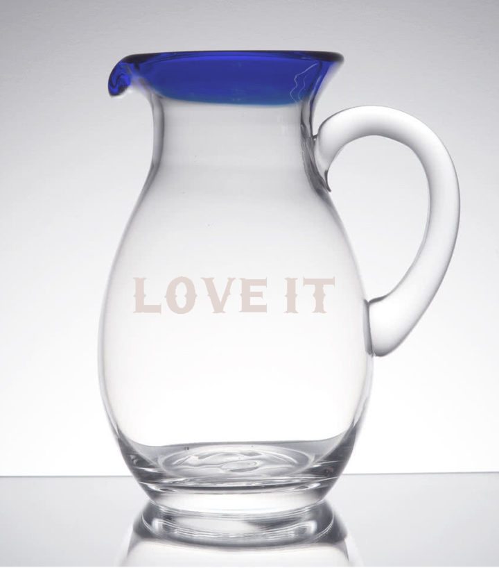 Personalized Pitcher with Cobalt Blue Rim - Image 2