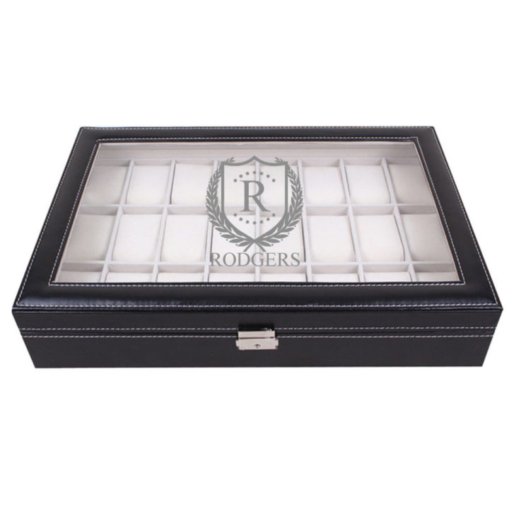 Shield Leather 24 Slot Personalized Watch Box