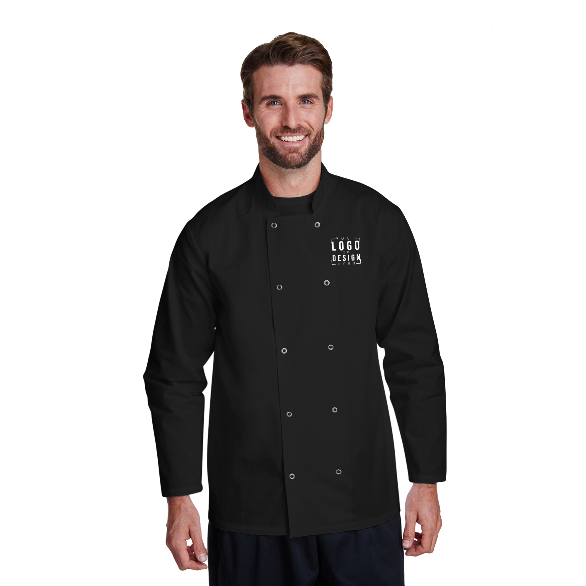 Unisex Studded Front Long-Sleeve Chef's Coat