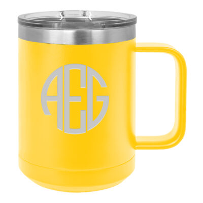 Personalized Round Monogram Insulated Travel Mug with Handle