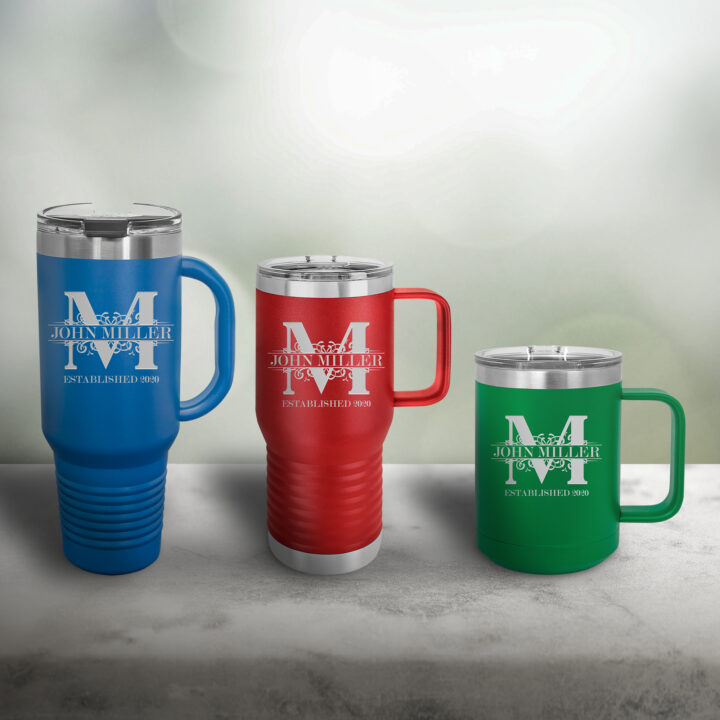 Personalized Royal Monogram Insulated Travel Mug with Handle
