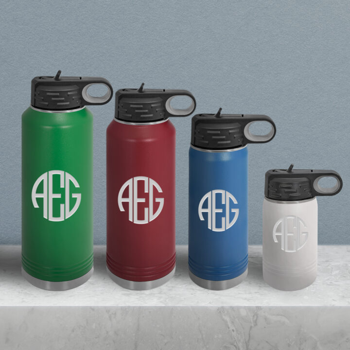 Personalized Round Monogram  Insulated Water Bottle with Sports Straw