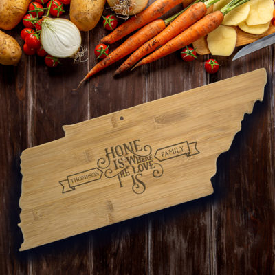 personalized tennessee shaped bamboo cutting board