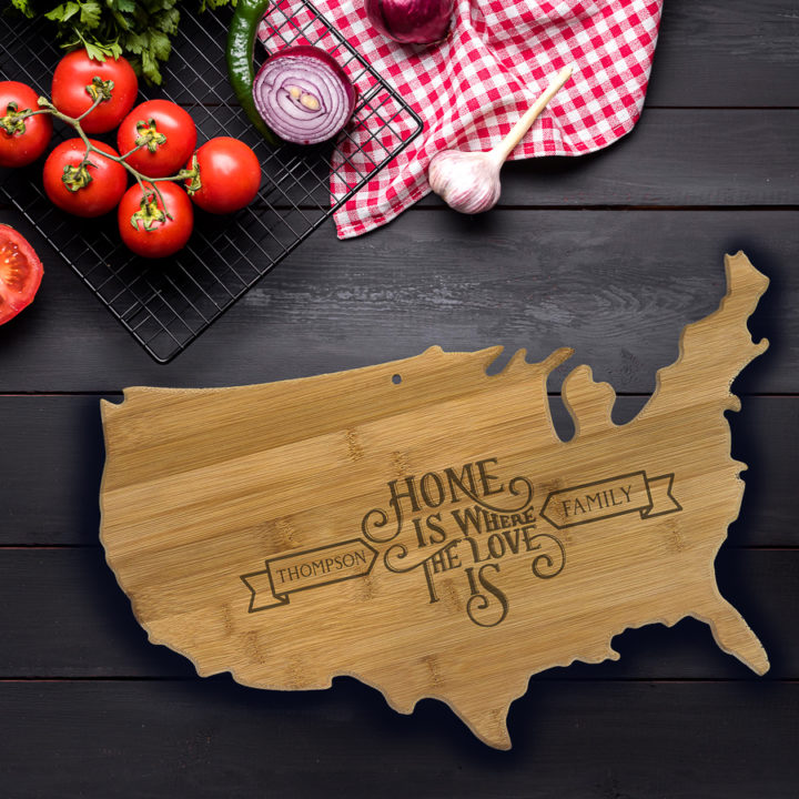 personalized usa shaped bamboo cutting board