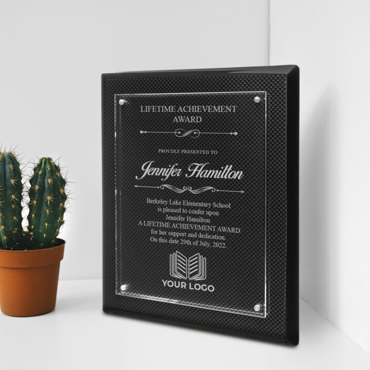 Personalized Carbon Fiber Piano Finish Floating Acrylic Plaque