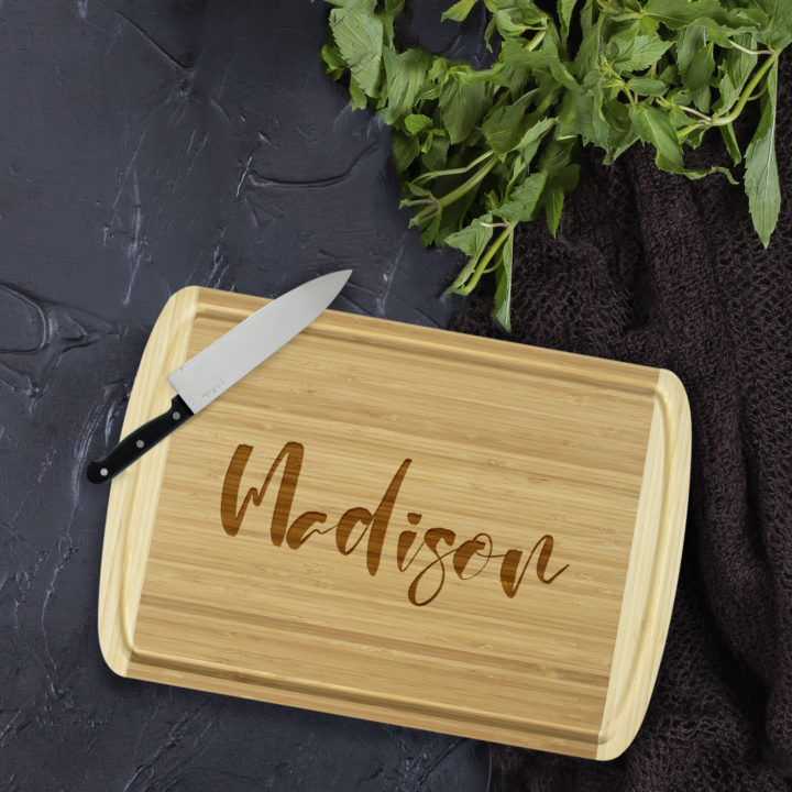 Personalized Flat-Grain Bamboo Cutting Board with Juice Groove