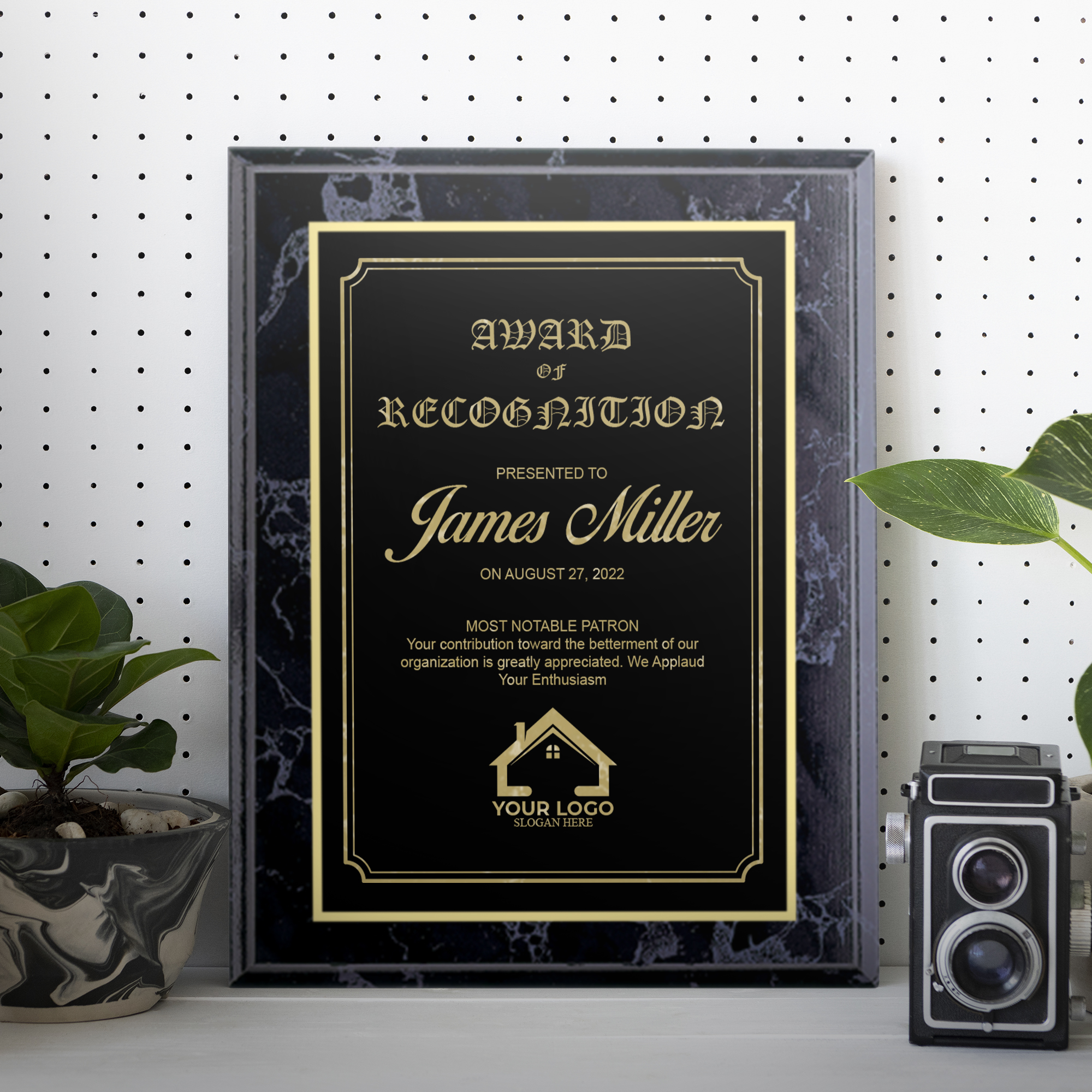 Personalized Black Marble Finish Plaque