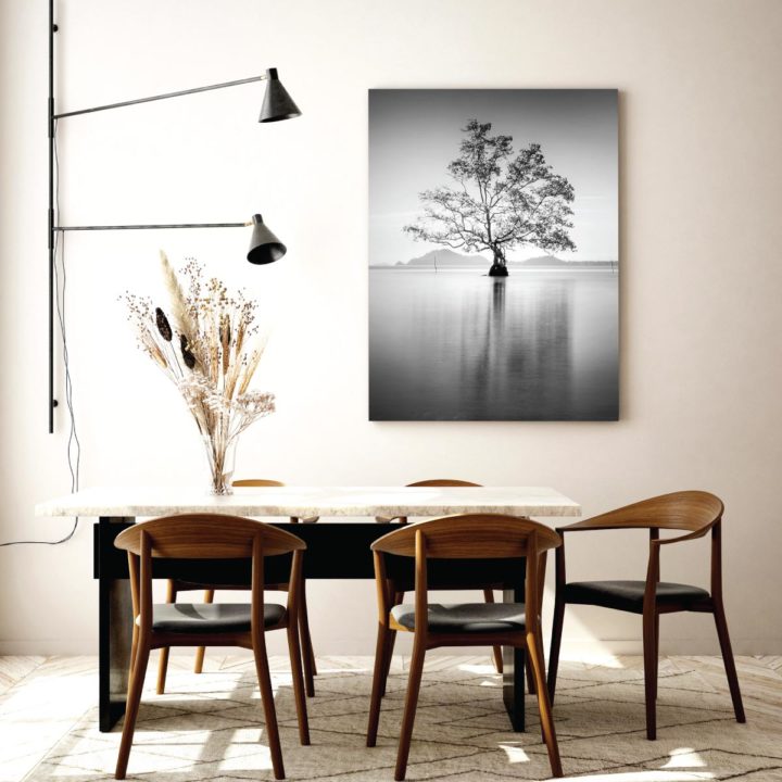Tree and Lake Black & White Acrylic Print - Image 2