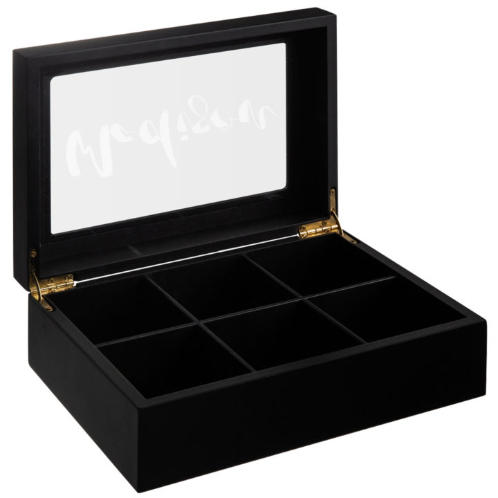 Personalized Black Wood 6 Compartment Tea Chest w/ Window - Image 5