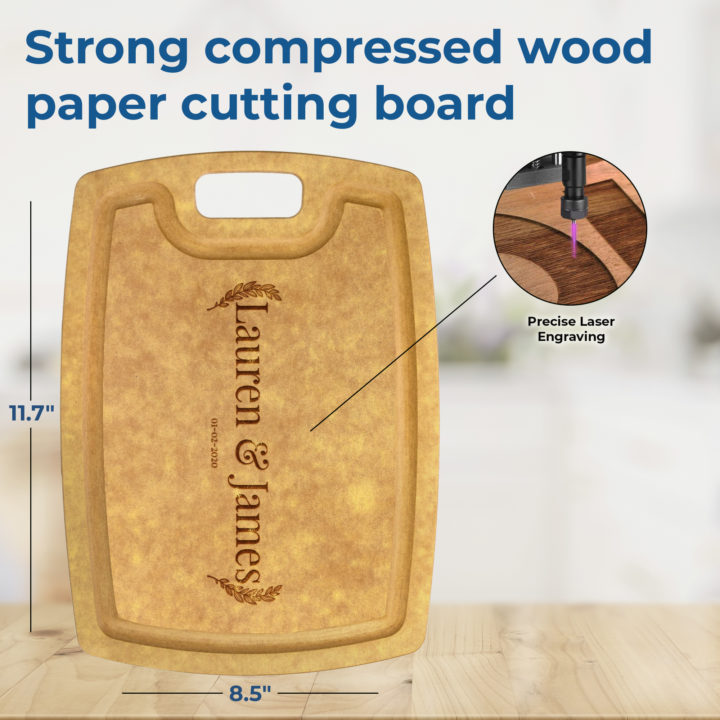 Personalized Laurel Couple Composite Wood Cutting Board with Juice Groove - Image 3