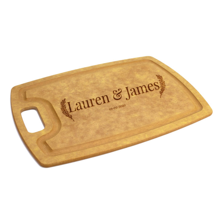 Personalized Laurel Couple Composite Wood Cutting Board with Juice Groove - Image 6