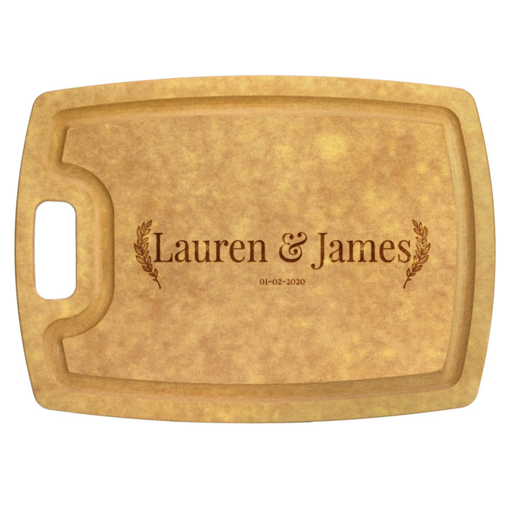 Personalized Laurel Couple Composite Wood Cutting Board with Juice Groove - Image 5