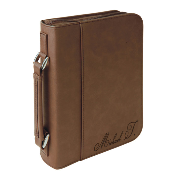 personalized laser engraved faux leather bible cover with handle and zipper