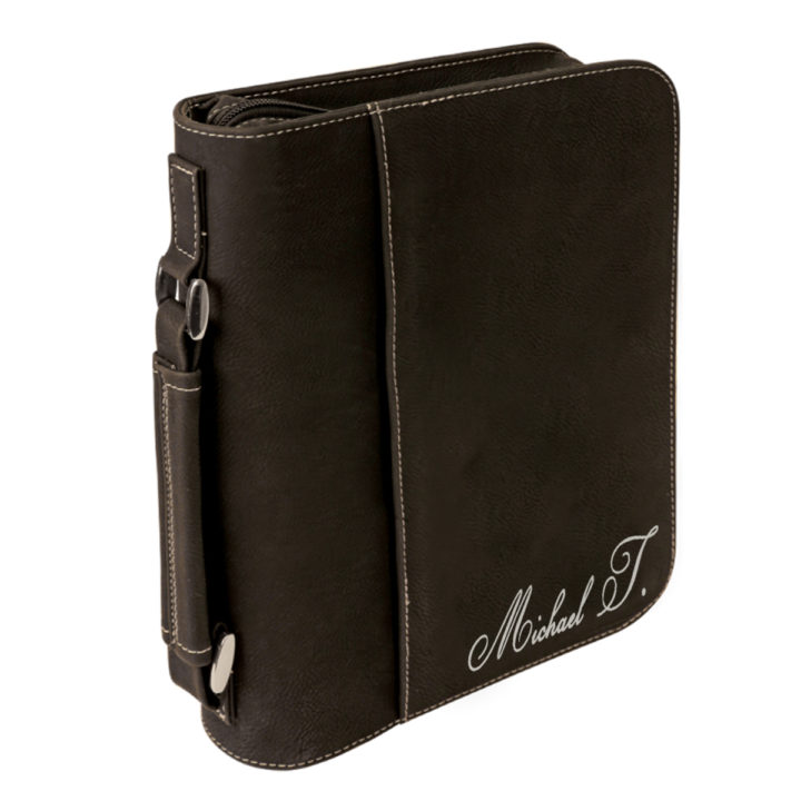 personalized laser engraved faux leather bible cover with handle and zipper