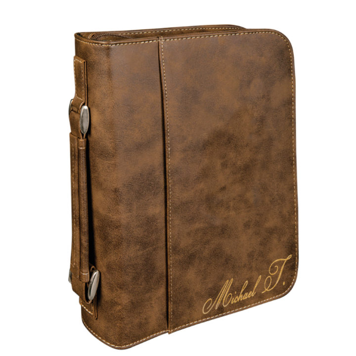 personalized laser engraved faux leather bible cover with handle and zipper