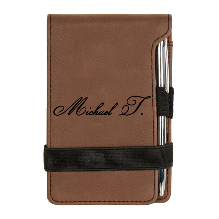 personalized faux leather mini notepad with pen