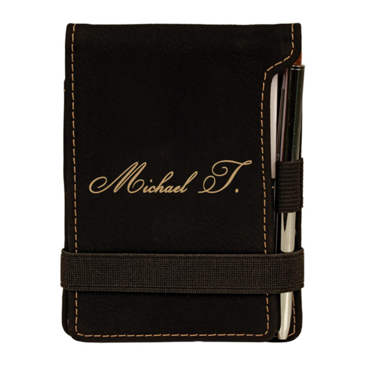 personalized faux leather mini notepad with pen