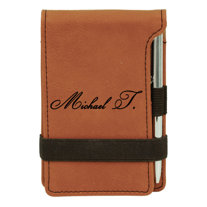 personalized faux leather mini notepad with pen