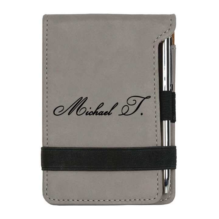 personalized faux leather mini notepad with pen