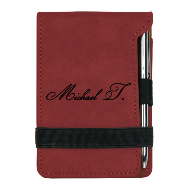 personalized faux leather mini notepad with pen