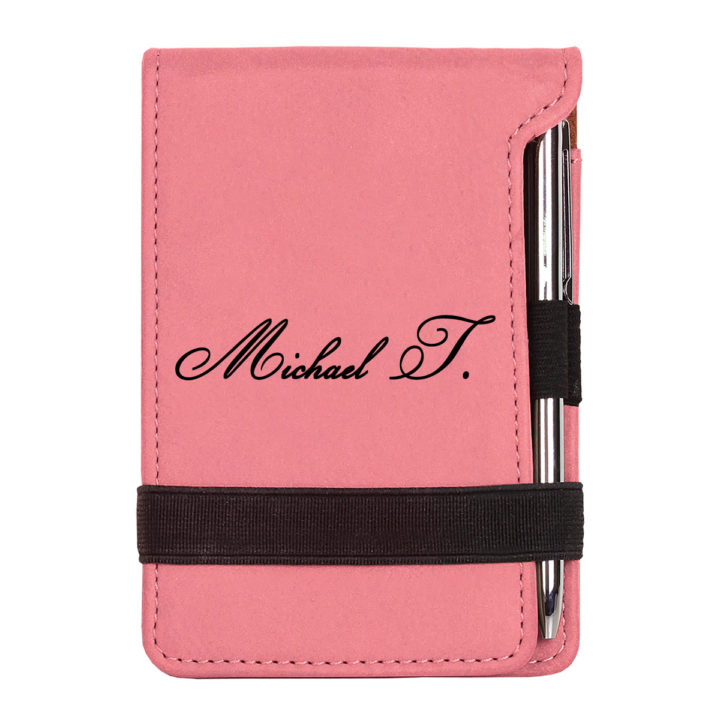 personalized faux leather mini notepad with pen