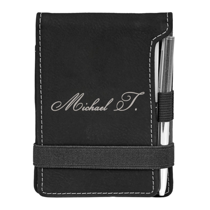 personalized faux leather mini notepad with pen