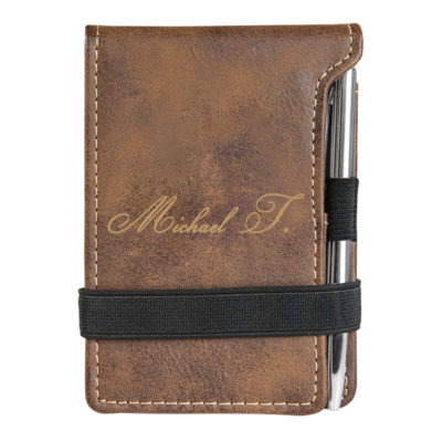 personalized faux leather mini notepad with pen