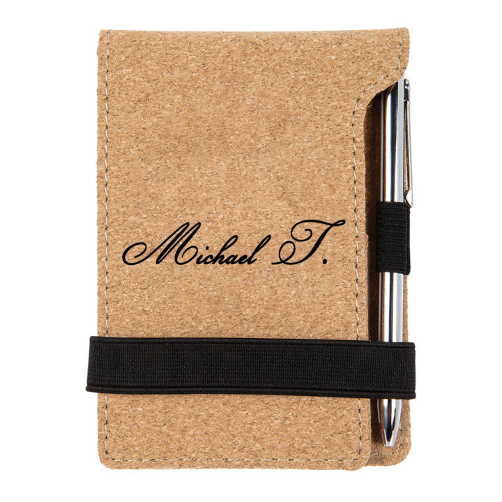 personalized faux leather mini notepad with pen