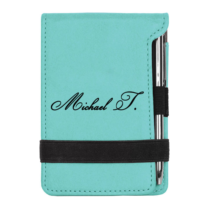 personalized faux leather mini notepad with pen