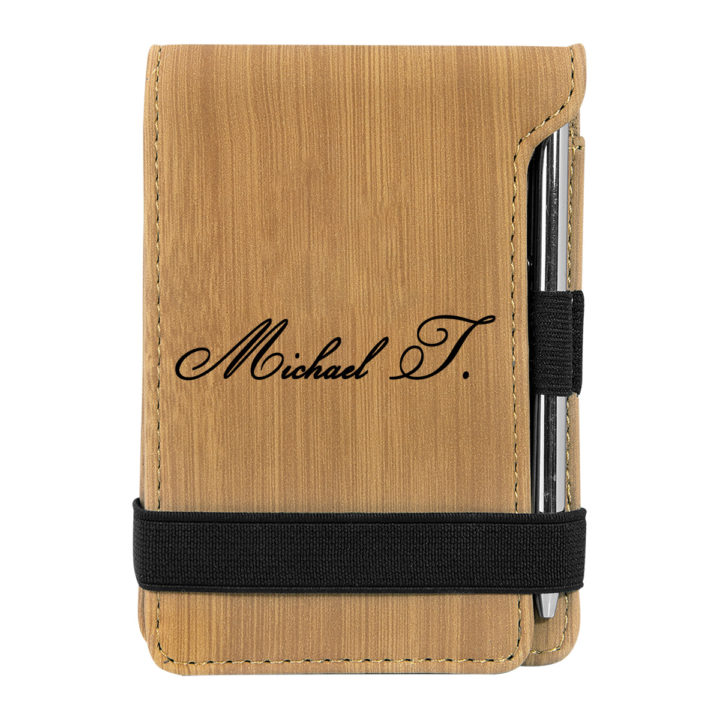 personalized faux leather mini notepad with pen