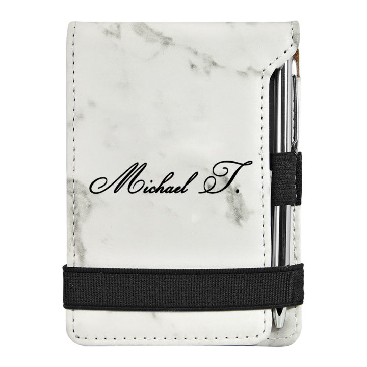 personalized faux leather mini notepad with pen