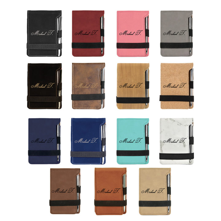 personalized faux leather mini notepad with pen