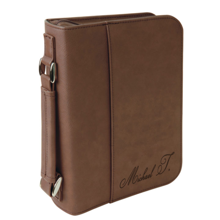 personalized laser engraved faux leather bible cover with handle and zipper