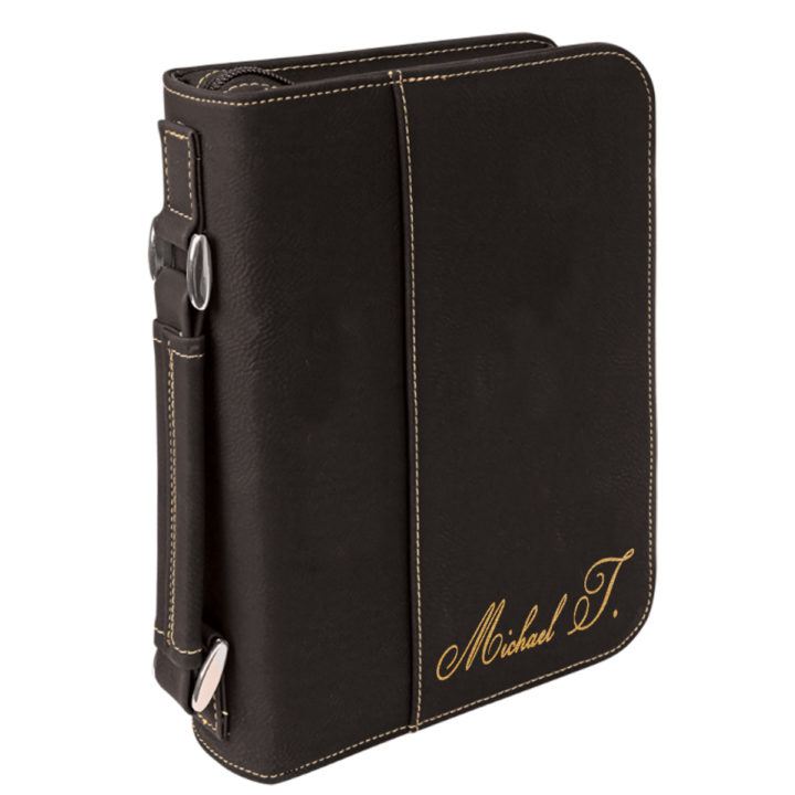 personalized laser engraved faux leather bible cover with handle and zipper