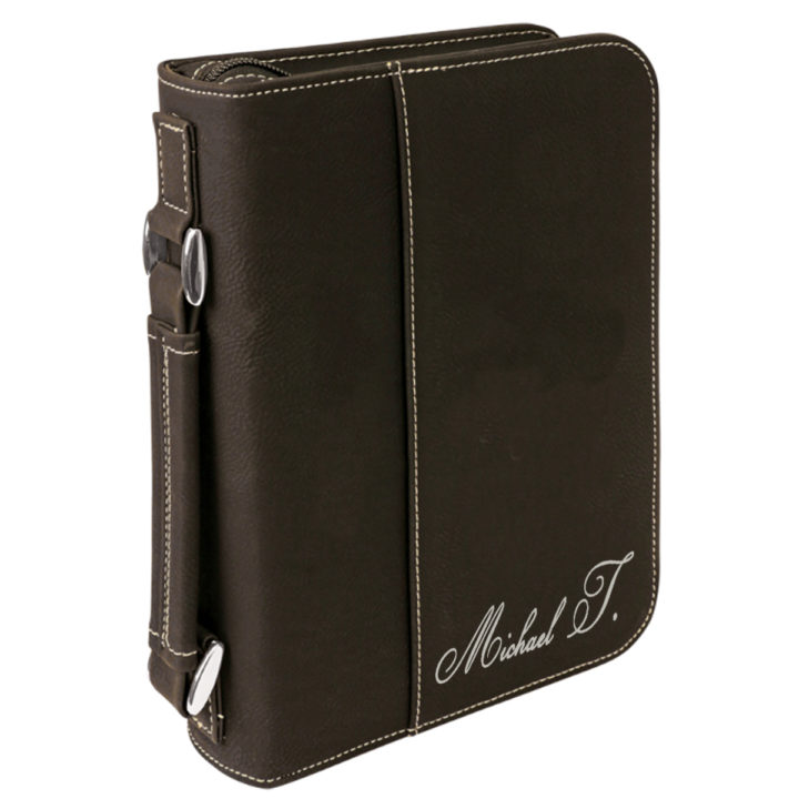 personalized laser engraved faux leather bible cover with handle and zipper