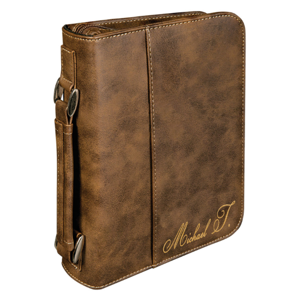 personalized laser engraved faux leather bible cover with handle and zipper