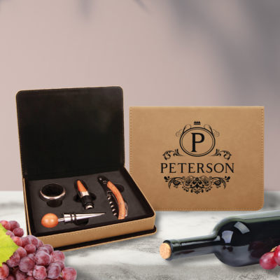 Personalized Hermes Leatherette 4 Piece Wine Tool Set