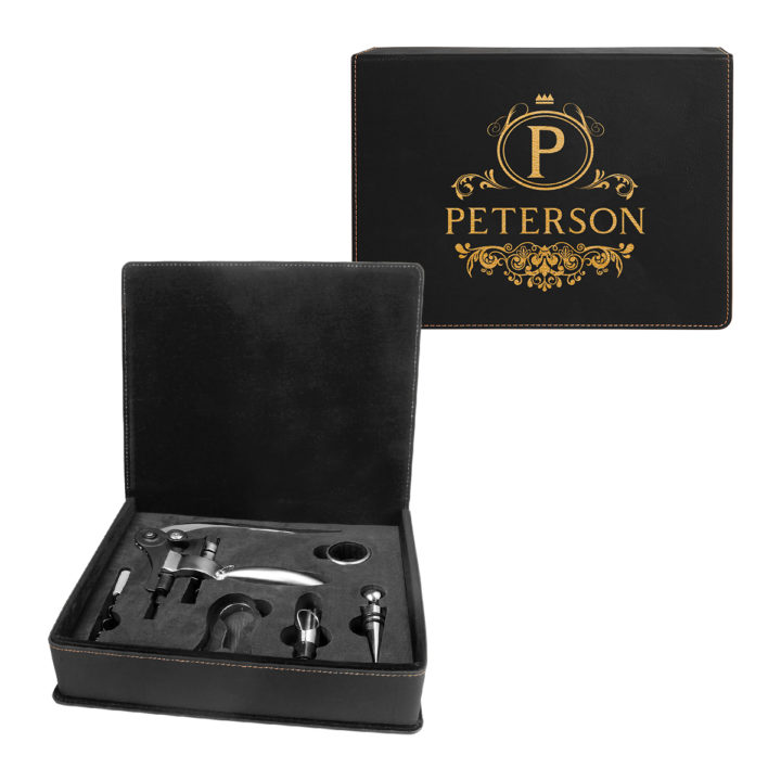 Personalized Hermes Leatherette 5 Piece Wine Tool Set - Image 12
