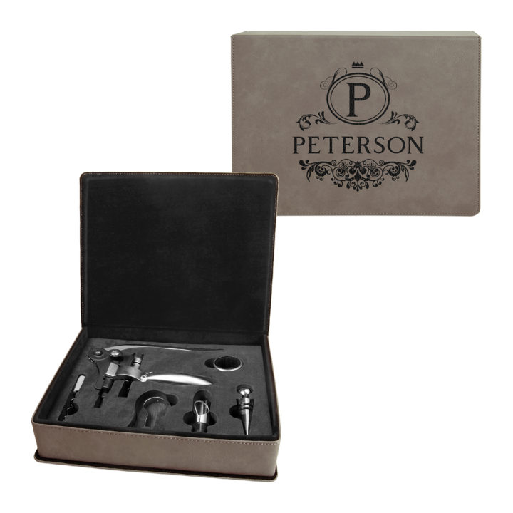 Personalized Hermes Leatherette 5 Piece Wine Tool Set - Image 15